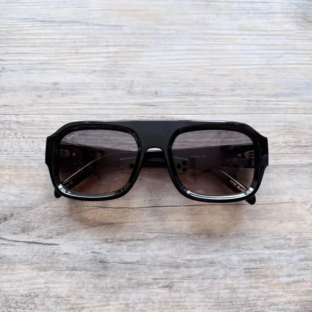 WMP Harlee Oversized Square Sunglasses Black Thick Frame UV Protection